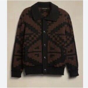Banana Republic Coronado  Cardigan Mens Small Brown Black Jacquard  Collared
